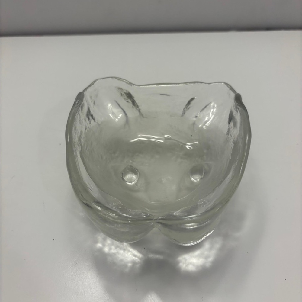 Vintage Glass Cat Face Dish TrinketClear Frosted Glass